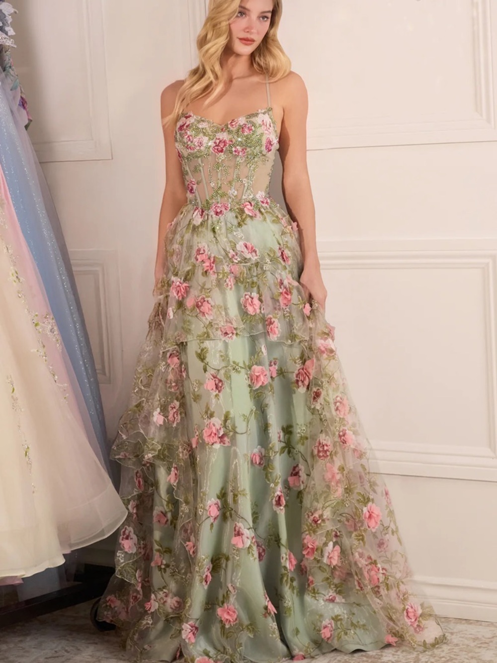 ANDREA & LEO SAGE FLORAL PRINT
CORSET A-LINE DRESS